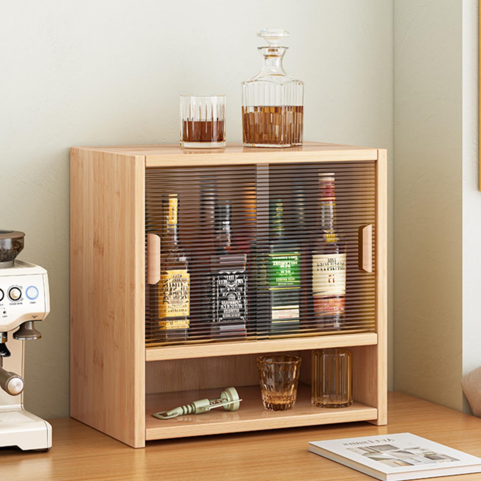 Amazon｜収納キャビネット 食器棚 アクリル扉 ミニ食器棚 キッチン収納